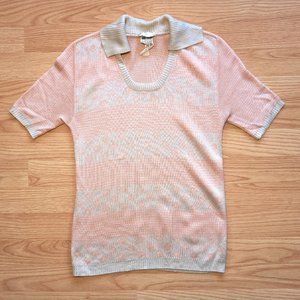 Vintage 70s Designer Miss Dior Pink Pattern Knit Short Sleeve Top, Size XS